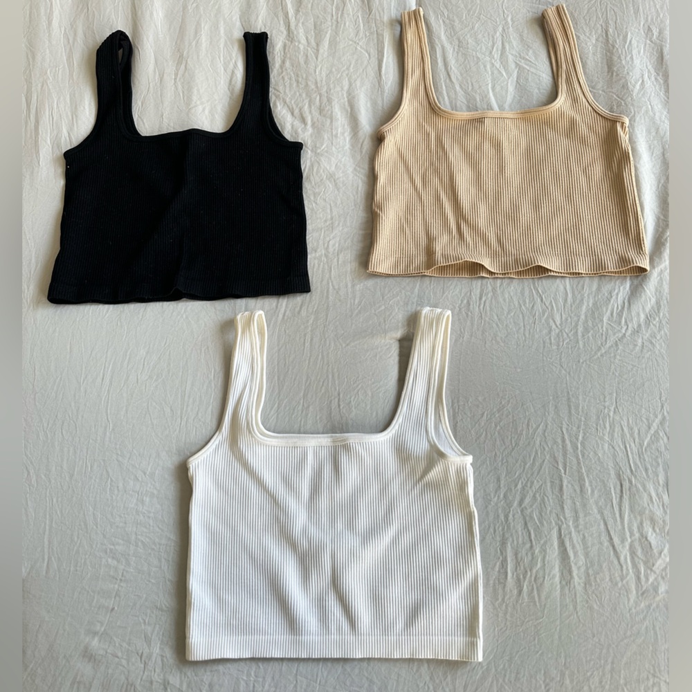 Set of 3 Neutral Ribbed Tank Tops